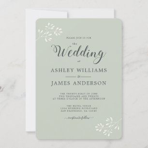 Chic Script Ivory Foliage Pastel Grönt Bröllop Inbjudningar