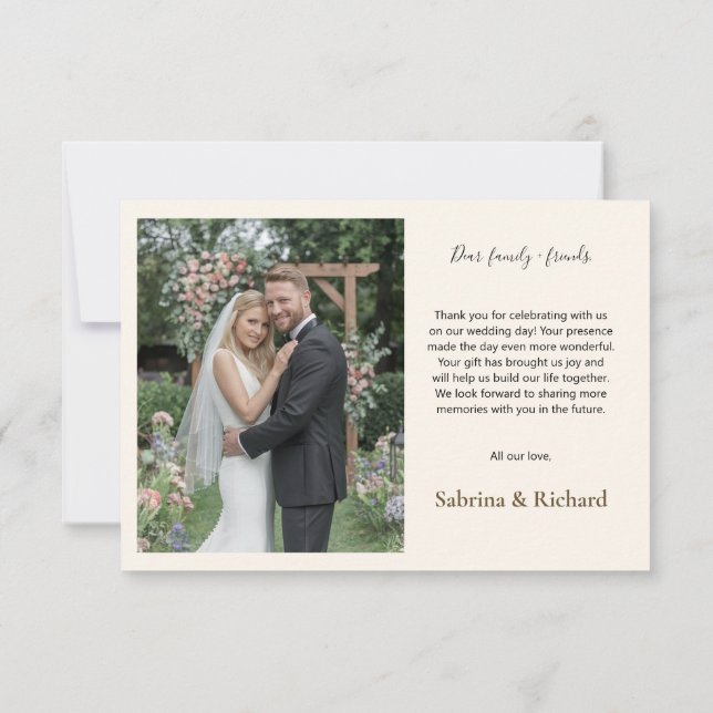 Chic Script Kärlek Brown och Cream Blommigt Bröllo Tack Kort (Baksida)