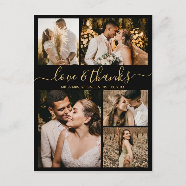 Chic Script Kärlek och Tack Bröllop Tack Vykort (Framsida)