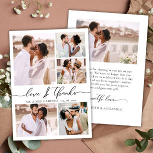 Chic Script Kärlek och tack Photo Collage Bröllop Kort