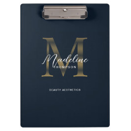 Chic Script Metallic Navy Blue Gold Monogram