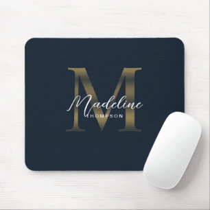 Chic Script Metallisk Marinblå och Guld Monogram Musmatta