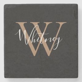 Chic Script Namn Monogram Black Guld Stenunderlägg