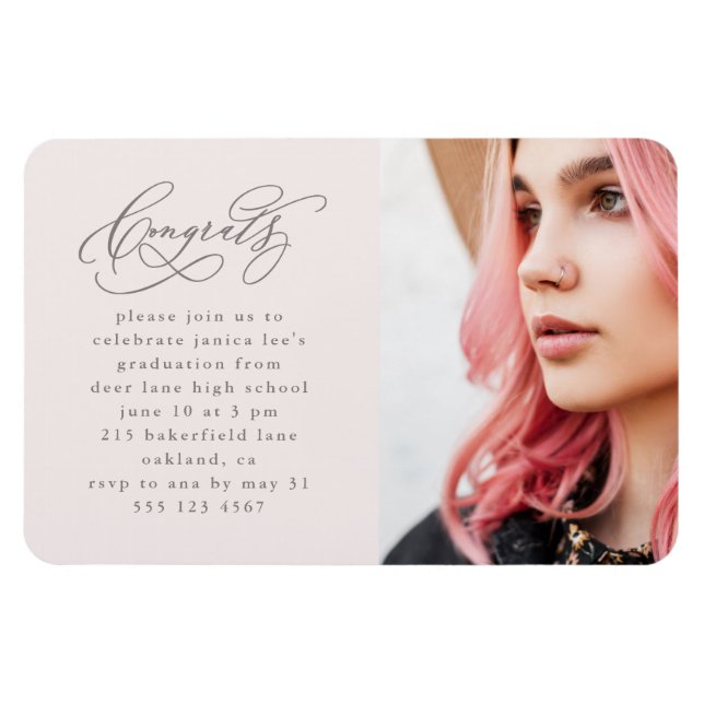 Chic Script One Photo Rosa Studentfest Magnet (Horisontell)