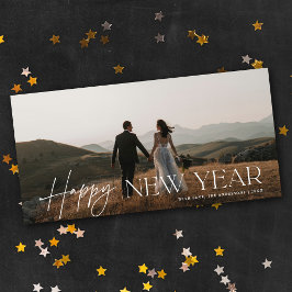 Chic Script Panoramic New Year Holiday Photo Card Julkort