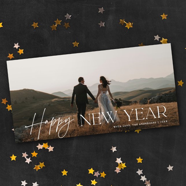 Chic Script Panoramic New Year Holiday Photo Card Julkort (Skapare uppladdad)