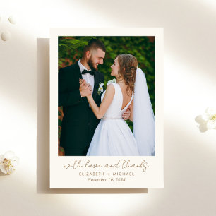 Chic Script Photo Cream Guld Bröllop Tack Kort