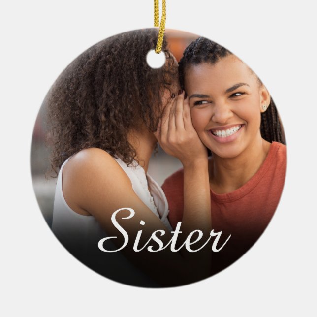 Chic Script Photo Girly Rosa Sister Definition Julgransprydnad Keramik (Framsidan)