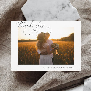 Chic Script Photo Minimalist Bröllop Tack Kort