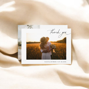 Chic Script Photo Minimalist Bröllop Tack Kort