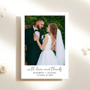 Chic Script Photo Minimalist Bröllop Tack Kort