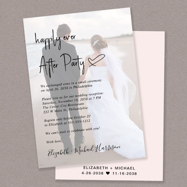 Chic Script Photo Overlay Rosa Wedding Reception Inbjudningar (Skapare uppladdad)