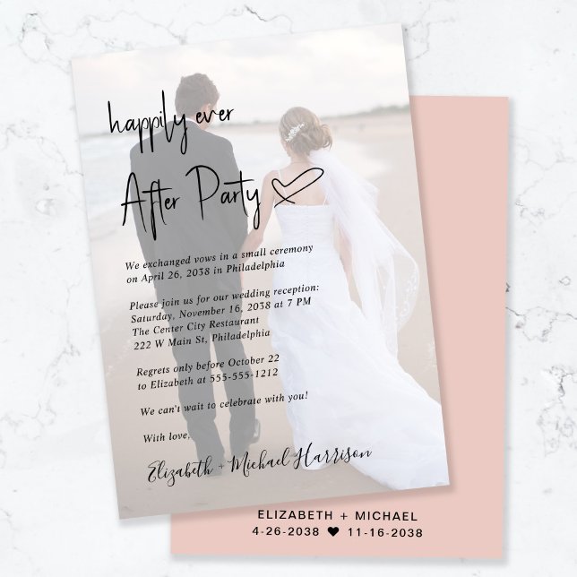 Chic Script Photo  Rosa Wedding Reception Inbjudningar (Skapare uppladdad)