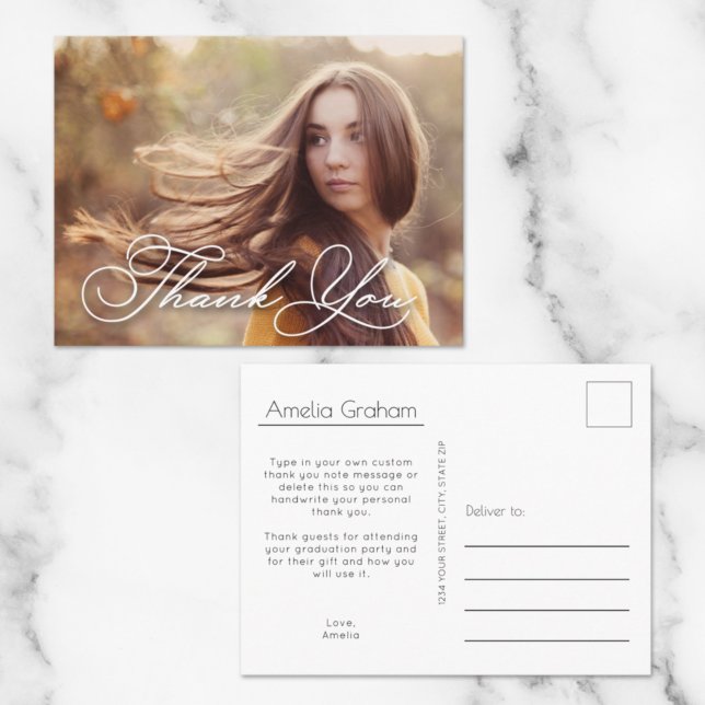 Chic Script Photo Studenten Tack Vykort (Skapare uppladdad)