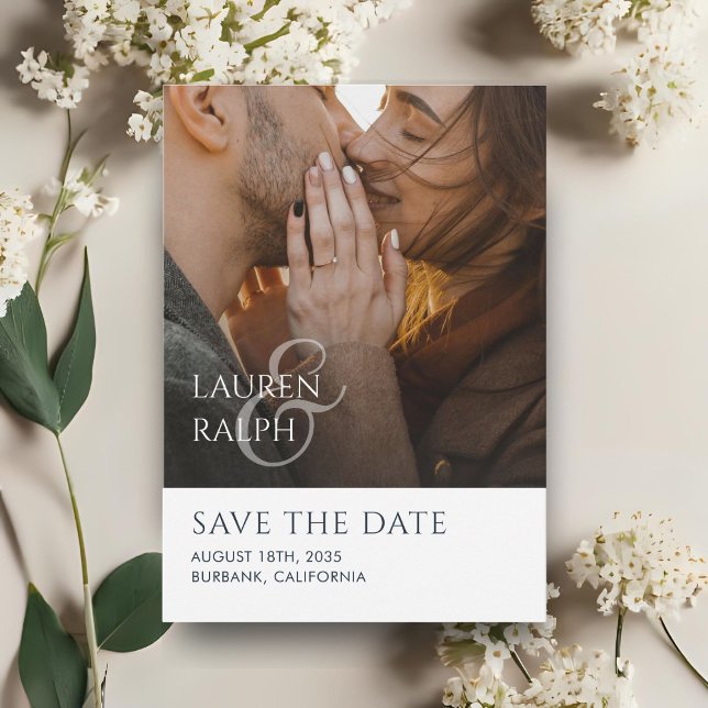 Chic Script Photo Wedding Save The Date Julkort (Skapare uppladdad)