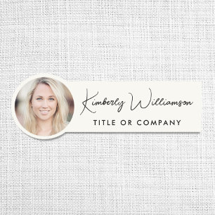 Chic Script Professional Cream Photo Namnbricka