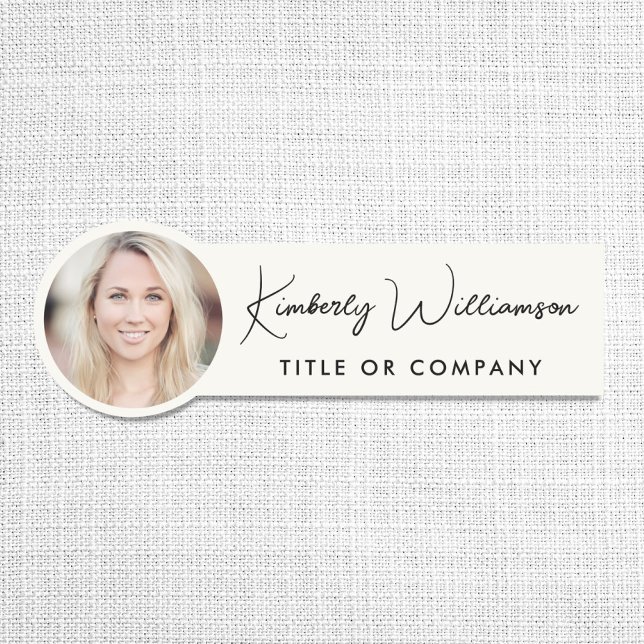 Chic Script Professional Cream Photo Namnbricka (Chic Script Professional Cream Photo Name Tag)