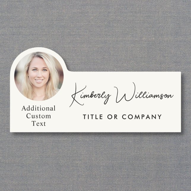 Chic Script Professional Cream Photo Namnbricka (Chic Script Professional Cream Photo Name Tag)