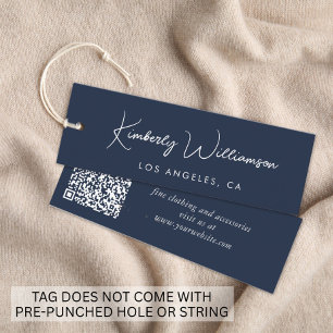 Chic Script QR-kod Blå klädhangtagg Mini Visitkort