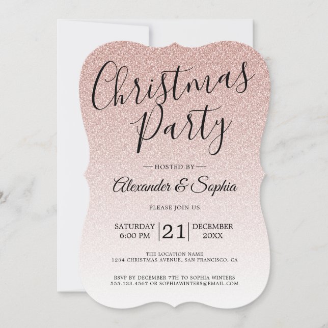 Chic Script Rosa Glitter Ombre jul Party Inv Inbjudningar (Framsida)