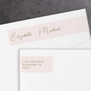 Chic Script Rosa Guld Bröllop Returadress Etikettband