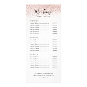 Chic Script Rose Gold Glitter Salong Service Meny