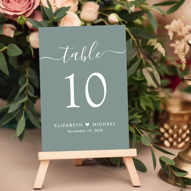 Chic Script Sage Green Wedding Reception Bordsnummer (Chic Script Sage Green Wedding Reception Table Number)