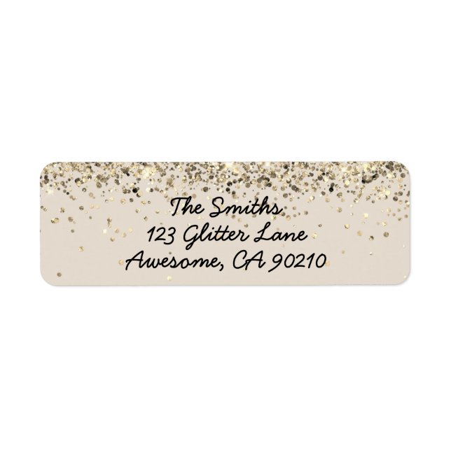 Chic Script Sand Glitter Bröllop Returadress Etikett (Framsidan)