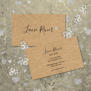 Chic Script Silver Love Heart Rustic Kraft Visitkort