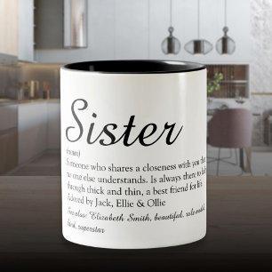 Chic Script Svart och Vitt Cool syster Definition Två-Tonad Mugg