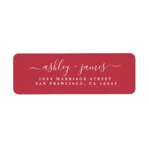 Chic Script True Red Bröllop Returadress Etikett