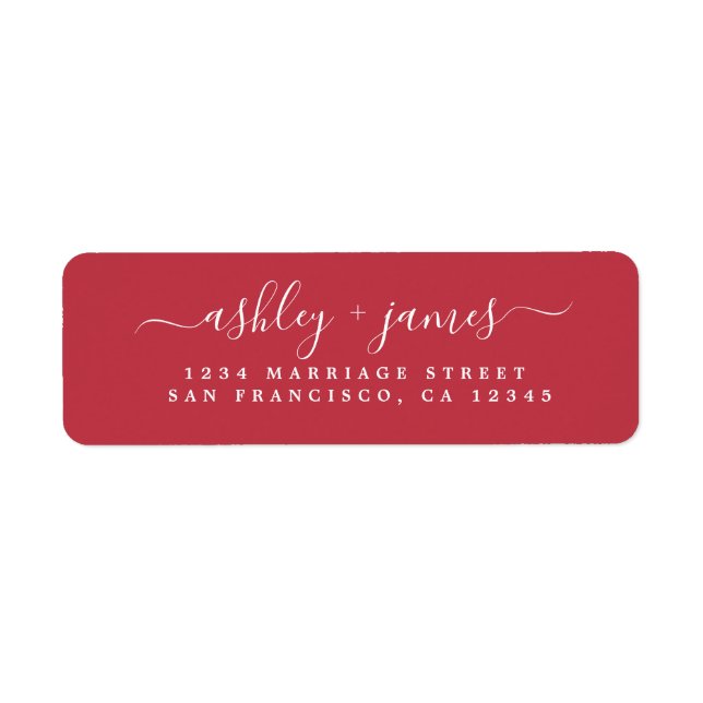 Chic Script True Red Bröllop Returadress Etikett (Framsidan)