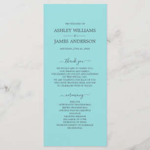 Chic Script Turcos Blue Simple Minimal Bröllop Program
