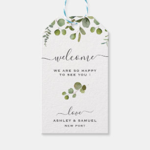 Chic Script Välkommen Eucalyptus Bröllop Gift Märk Presentetikett