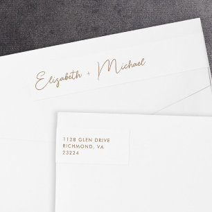 Chic Script White Guld Bröllop Returadress Etikettband