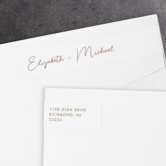 Chic Script White Guld Bröllop Returadress Etikettband (Skapare uppladdad)