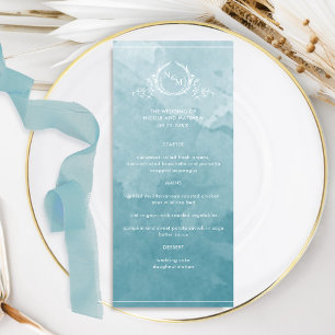 Chic Sea Glass Watercolor, Monogram Bröllop Menu Meny