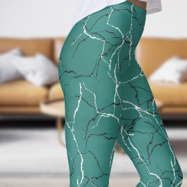 Chic Sea Grönt and Black White Fracture Mönster Leggings