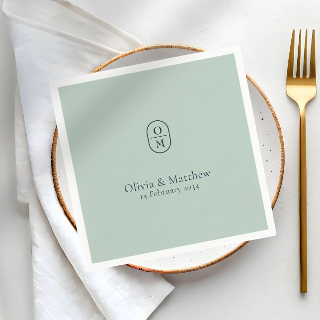 Chic Seafoam Green Modern Wedding Monogram Wedding Pappersservett (Skapare uppladdad)
