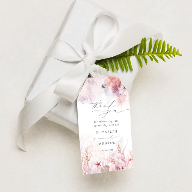 Chic Seashells Coral Underwater Tack Presentetikett (Skapare uppladdad)