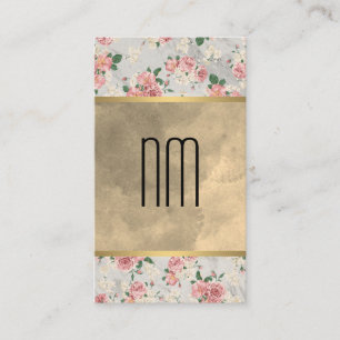 Chic Sepia Watercolor Monogram Guld Trim Blommigt Visitkort