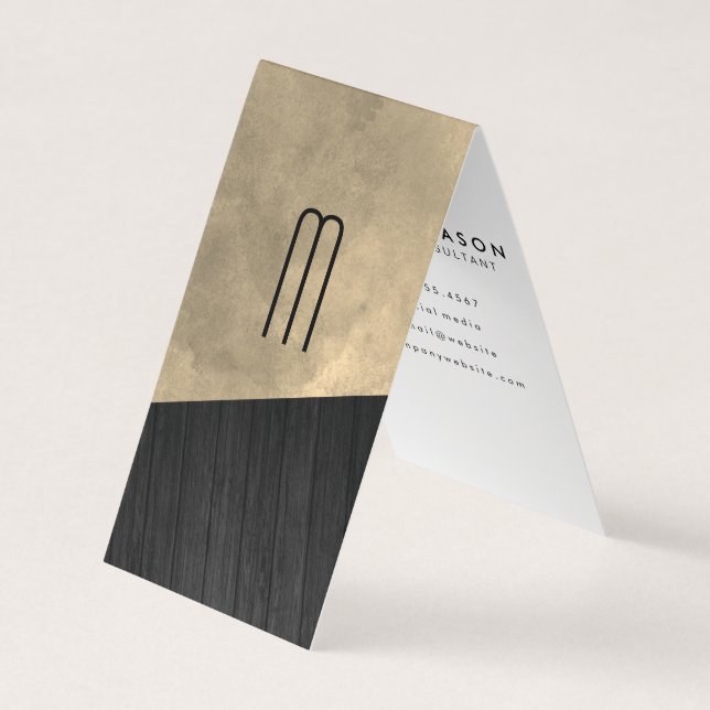 Chic Sepia Watercolor Wood Monogram Visitkort (Framsida)