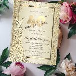 Chic Sequins Dress Guld 40:e födelsedagen Inbjudningar<br><div class="desc">Guld följer klänning och konfekti mot guld.</div>