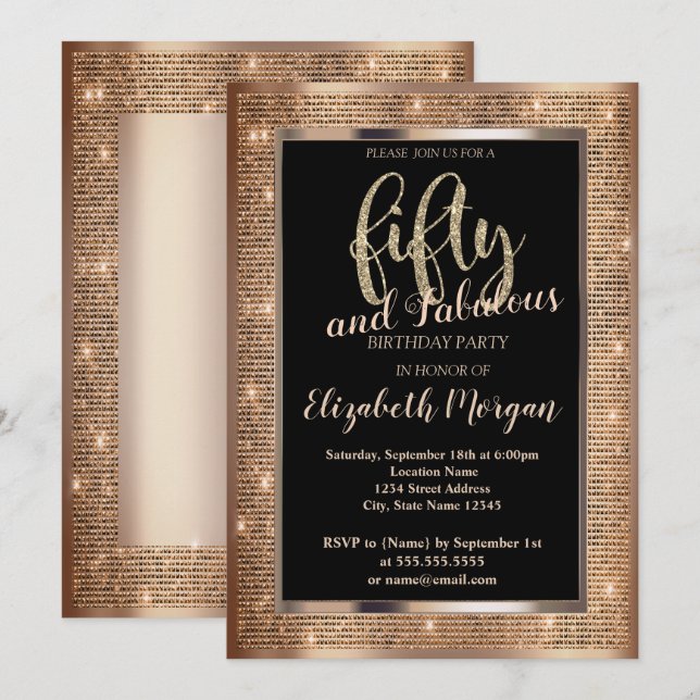 Chic Sequins Ram 50:e födelsedagen Inbjudningar (Fram/baksida)