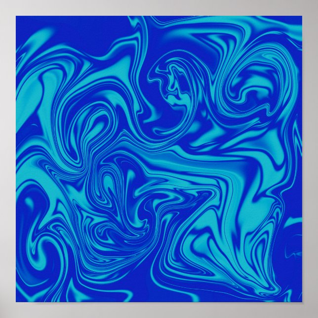 Chic Shades Of  Blue Liquid Art Abstract Poster (Framsidan)