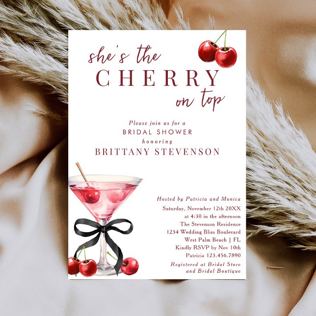 Chic She's The Cherry On Top Martini Bridal Shower Inbjudningar (Skapare uppladdad)