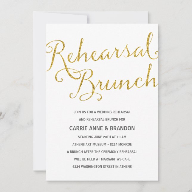 Chic Shimmer | Faux Gold Foil Rehearsal Brunch Inbjudningar (Framsida)