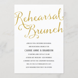 Chic Shimmer   Faux Gold Foil Rehearsal Brunch Inbjudningar