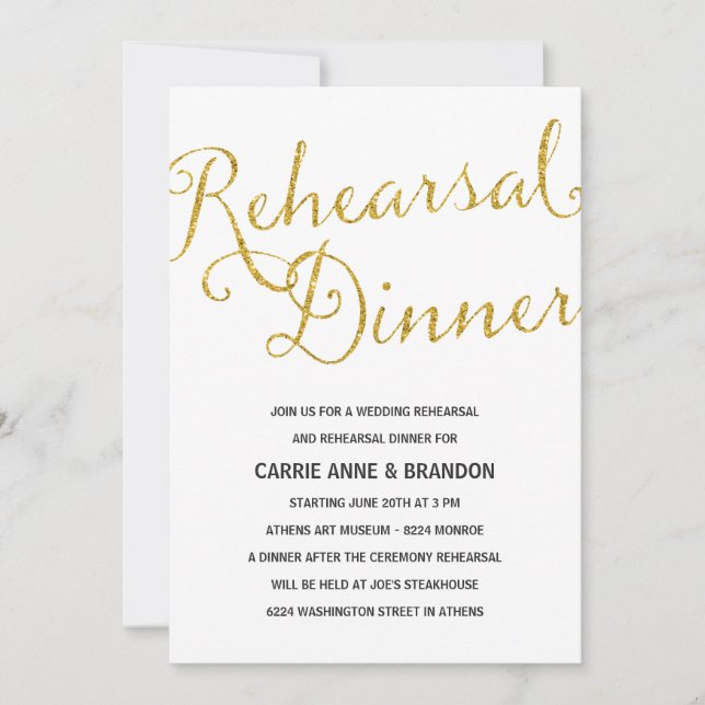 Chic Shimmer | Faux Gold Foil Rehearsal Dinner Inbjudningar (Framsida)