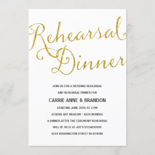 Chic Shimmer   Faux Gold Foil Rehearsal Dinner Inbjudningar